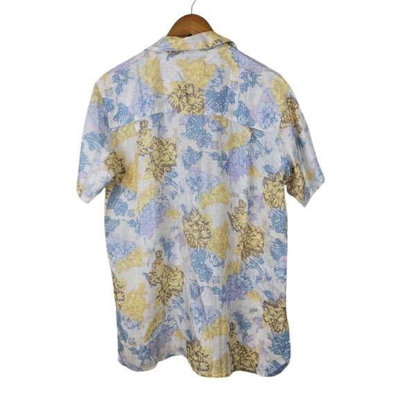 Vintage Top Silk Blouse Button Up Floral Size Medium Blue Yellow Lightweight - Picture 4 of 5